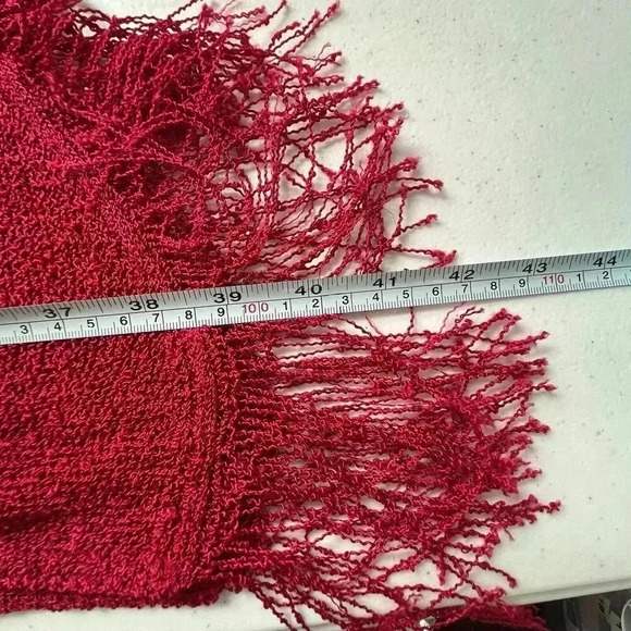 Chicos Womens Sz L Mesh Fringes Red‎ Disco Dress Asymmetrical Hem Side Slit - Picture 11 of 12